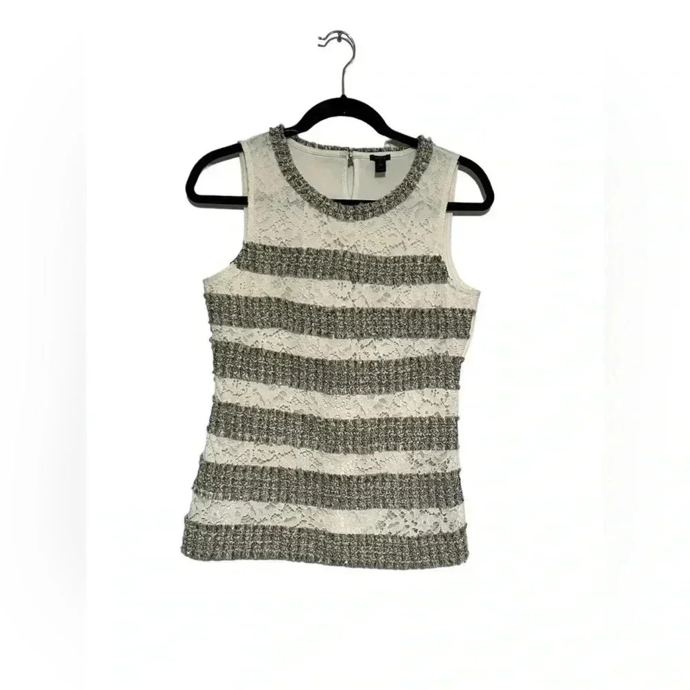 J. Crew Women’s Sleevless Tweed White & Grey Lace Top Size XS